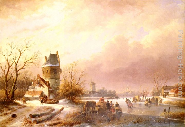 Skaters On A Frozen River painting - Andreas Schelfhout Skaters On A Frozen River art painting